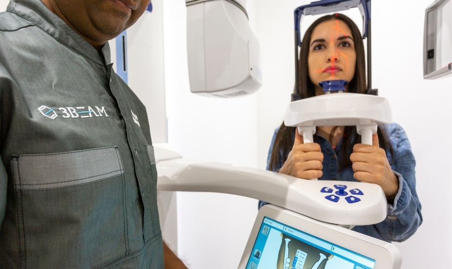 Patient undergoing CBCT temporal bone scan at 3Beam Imaging Centre, Harley Street London