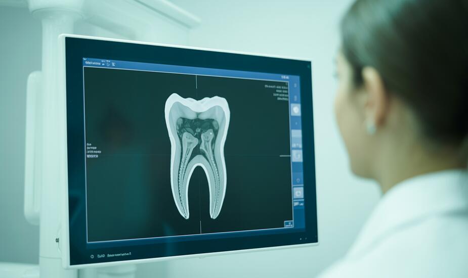 CBCT endo-perio lesion showing 3D cross-sectional imaging of combined endodontic and periodontal pathology