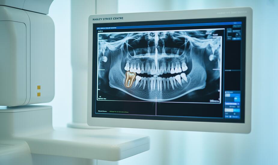 CBCT fenestration dehiscence showing cross-sectional alveolar bone scan on radiology workstation at 3Beam Imaging Centre