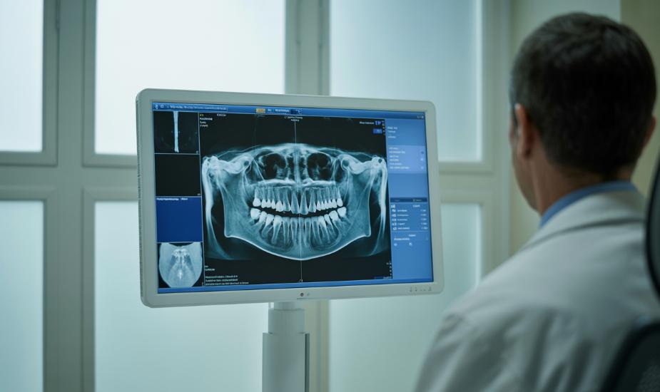 CBCT implant planning workstation showing 3D dental bone volume analysis at 3Beam Harley Street