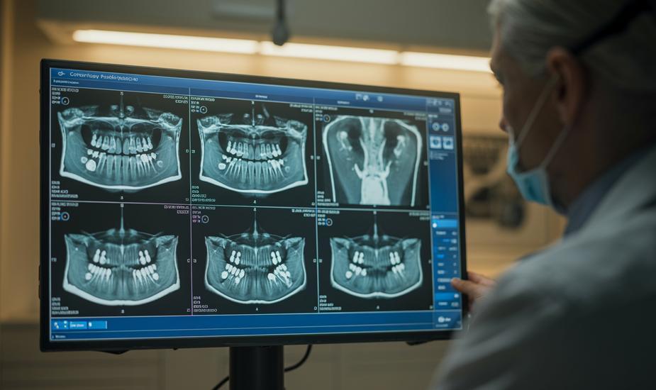 CBCT incidental findings displayed on a radiology reporting workstation at 3Beam Imaging Centre