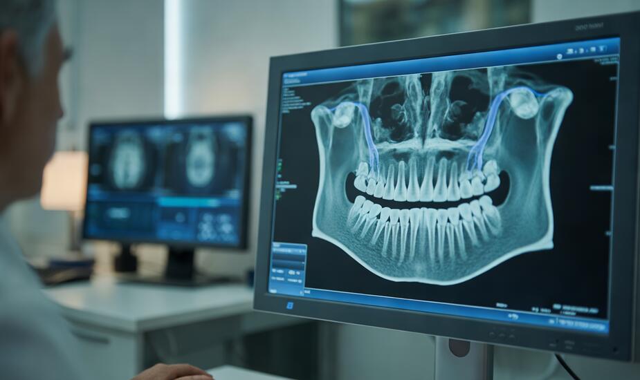 CBCT mandibular canal variations showing 3D jaw reconstruction with nerve canal pathways at 3Beam Imaging Centre London