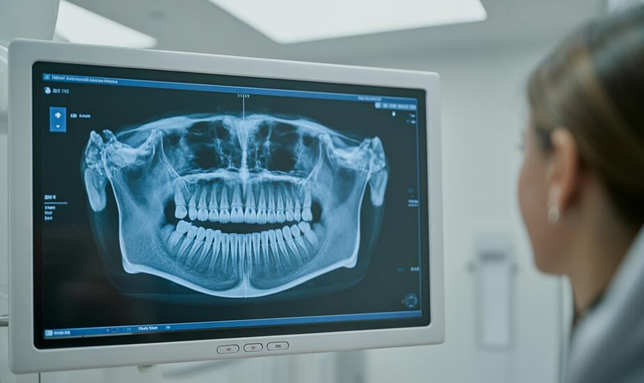 CBCT maxillary expansion scan showing palatal suture assessment on radiology monitor at 3Beam Imaging Centre