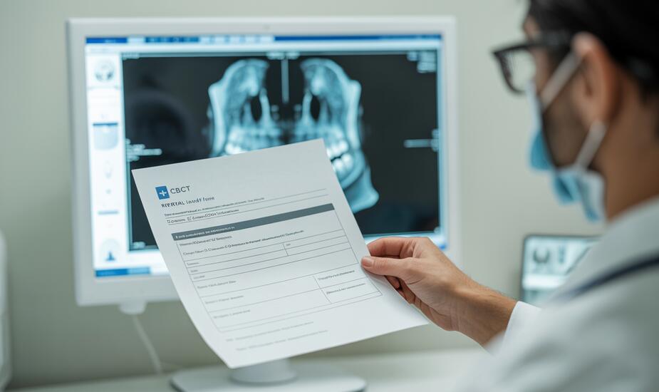 CBCT referral justification form and 3D imaging workflow at a dental radiology centre